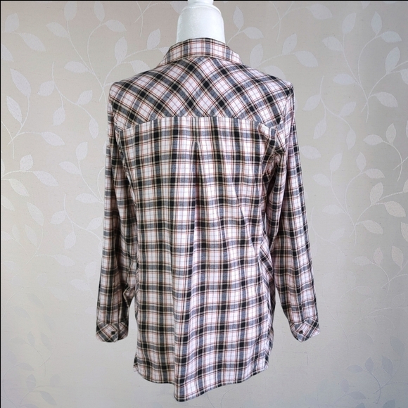 J. Jill Plaid Flannel Button Down Cozy Fall Cottage Academia Tunic Top Black S - Picture 11 of 15
